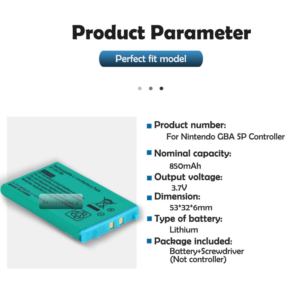 1Pcs 3.7V 850Mah Voor Nintendo Gameboy Advance Gba Sp Oplaadbare Batterij + Tool Pack Kit Lithium Li ion Accu