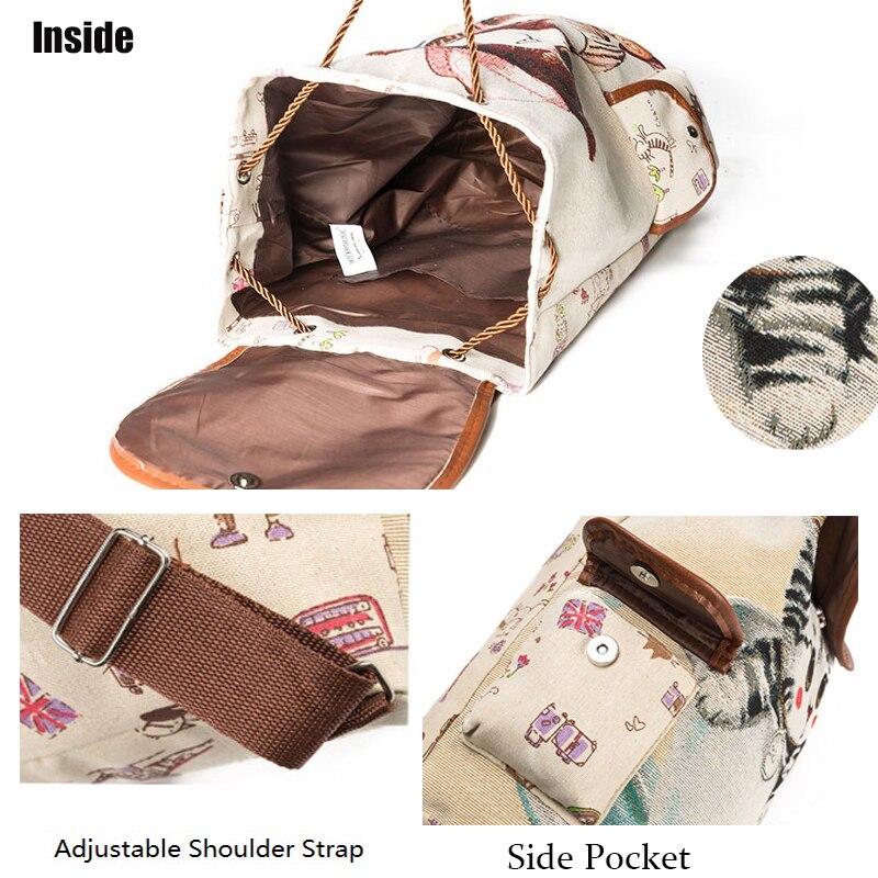 Scione Nette Katze Rucksack Frauen Mädchen Leinwand Rucksack Kordelzug Druck Rucksäcke Für Teenager Mädchen Große Kapazität Schule Tasche