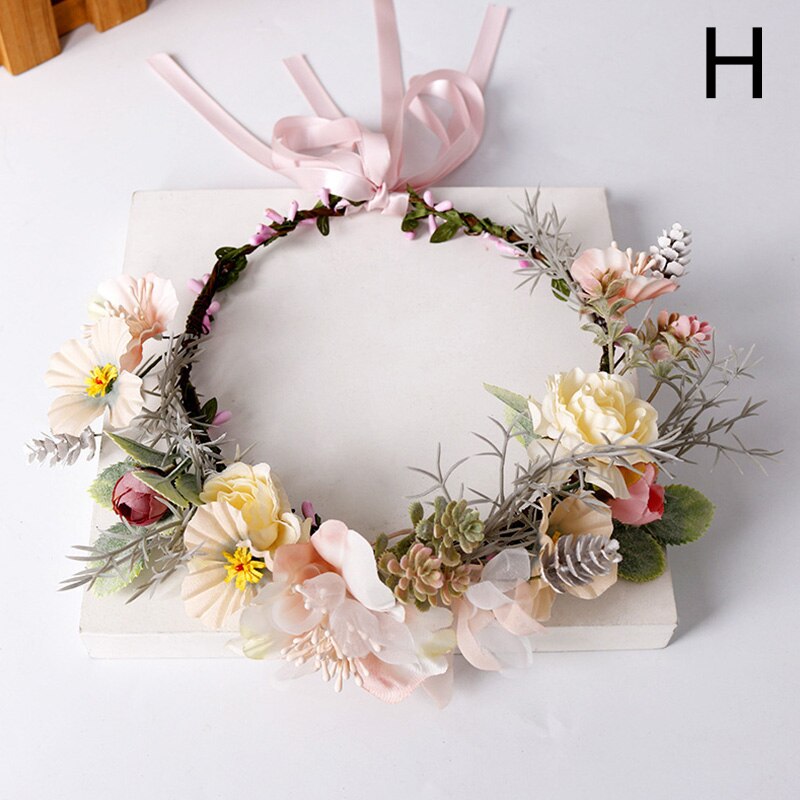 Flower Headband Spring Bohemian Flower Crowns Floral Garland Faux Rose Wedding Wreaths Braided Hair Vine Headpiece Hair Ornament: H