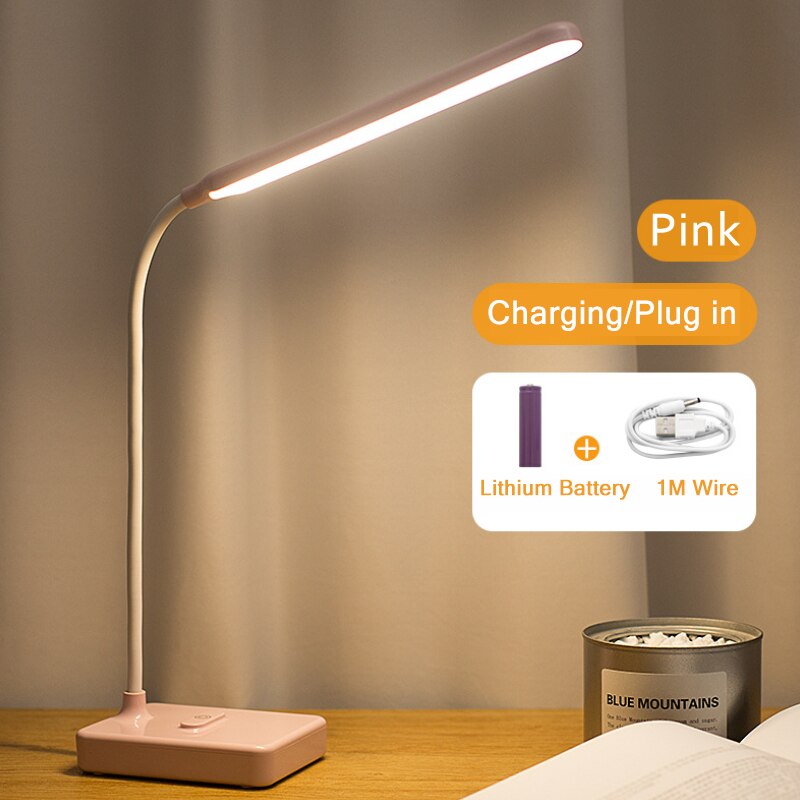 Led stativ skrivebordslampe moderne kontor læsebord lys berøringsafbryder bøjning usb stik i arbejdsdæmper led bordlamper til soveværelse: Opladning pink