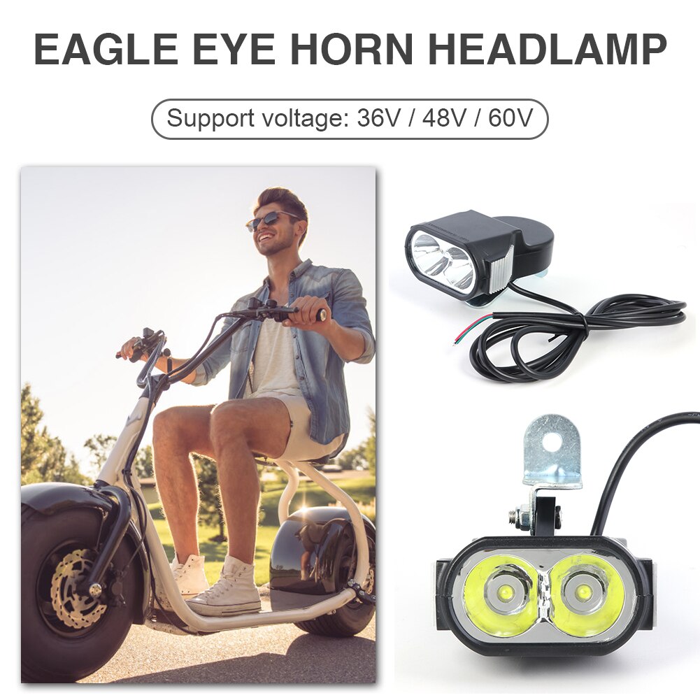 E-Bike LED Headlight 36V 48V 60V Electric Bicycle Flashlight Scooter Horn Front Light Riding Safety Lamp Cycling Accessories