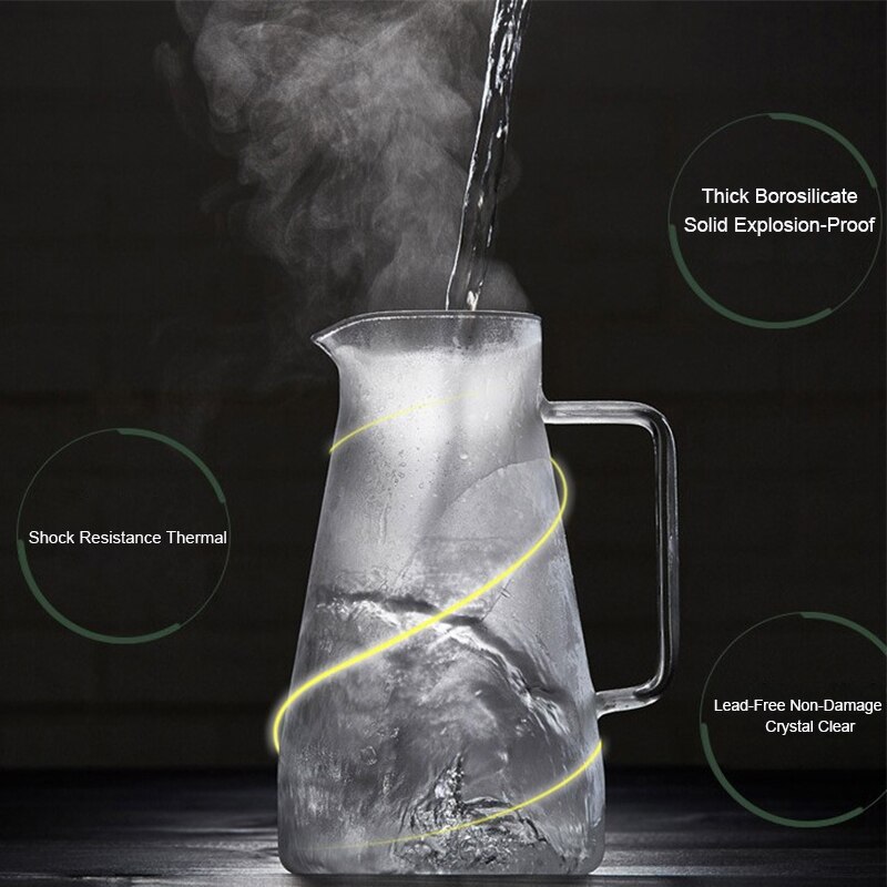 Borosilicate Glass Pitcher with Handle, Heat Resistant Water Carafe with Stainless Steel Lid, 1500ml/1800ml Teapot Kettle