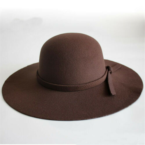 Jahrgang Dame Frauen Breite Krempe wollfilz Hütte Diskette Filz Bowler Cloche Deckel