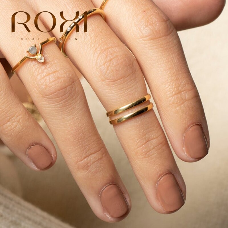 ROXI Simple Double anneau pour femmes Bague INS brillant Hipster 925 en argent Sterling anneau ouvert fête Bijoux Femme