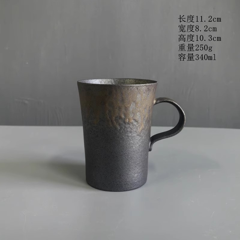 Tasse à café en céramique, glaçage rouille en céramique grossière rétro créative, tasse à café au lait avec manche en bois, service à thé, tasse d'eau domestique