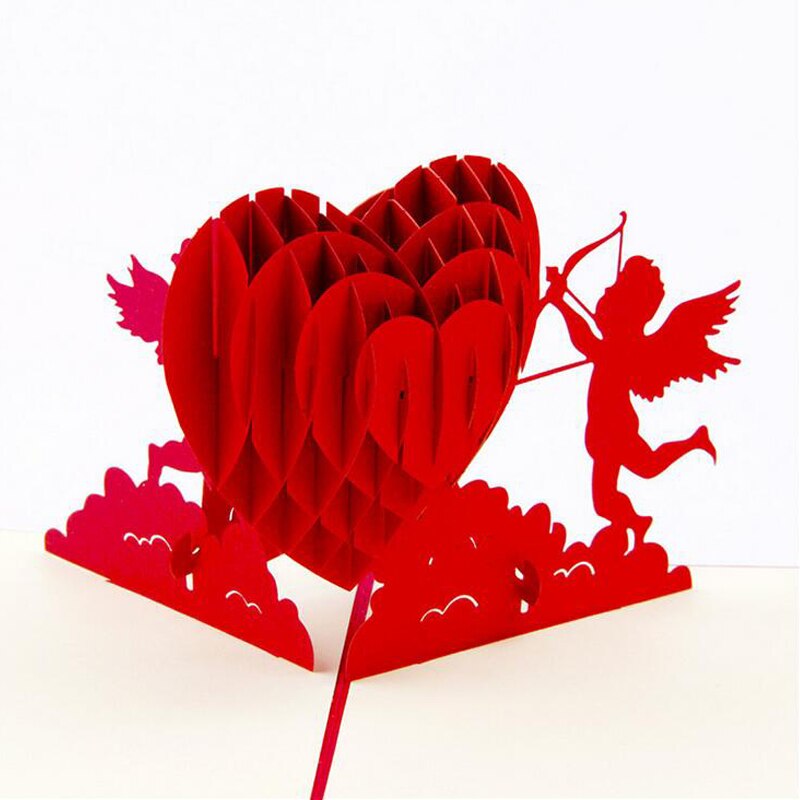 3D Pop Up Foldable Cut Paper Greeting Cards Handmade Love Cupid Post Cards Valentines Wedding Xmas