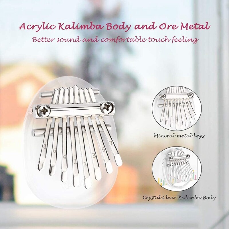 8 Keys Mini Kalimba, Crystal Mbira Thumb Piano,the Best for Children,Adults and Beginners on Birthdays,Other Occasions