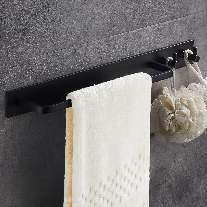 Toilethåndklædestang sort tøjkrog badeværelse plads aluminium håndklædestativ enkelt stang væghængende