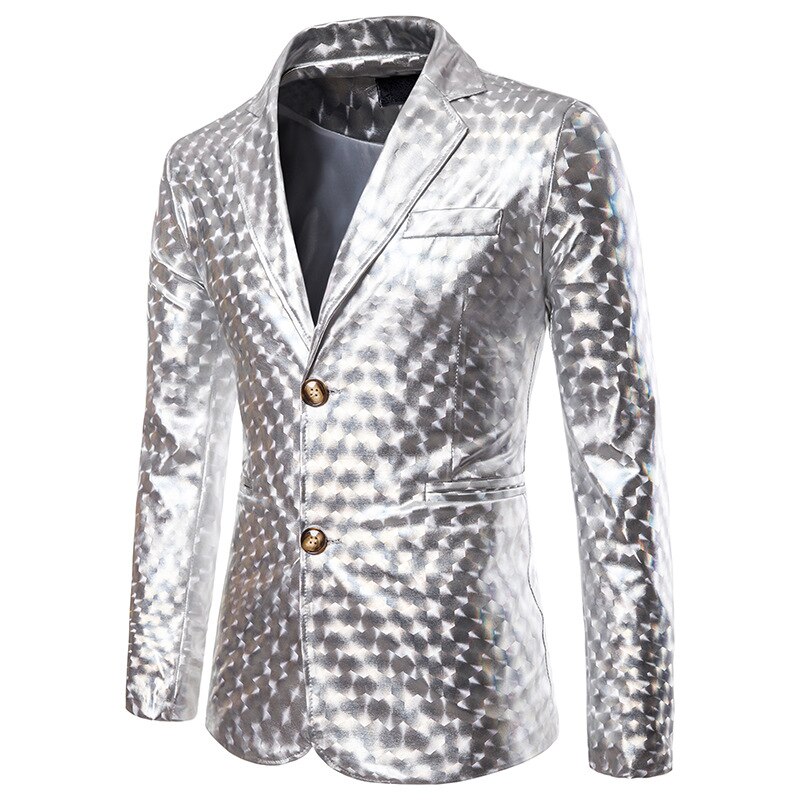 Heren Smoking Zilver Blazers Shiny Luxe Blazer Mannen Stijlvolle Glitter Slim Fit Heren Pak Jas Party Stage Prom Mannelijke Kostuum homme