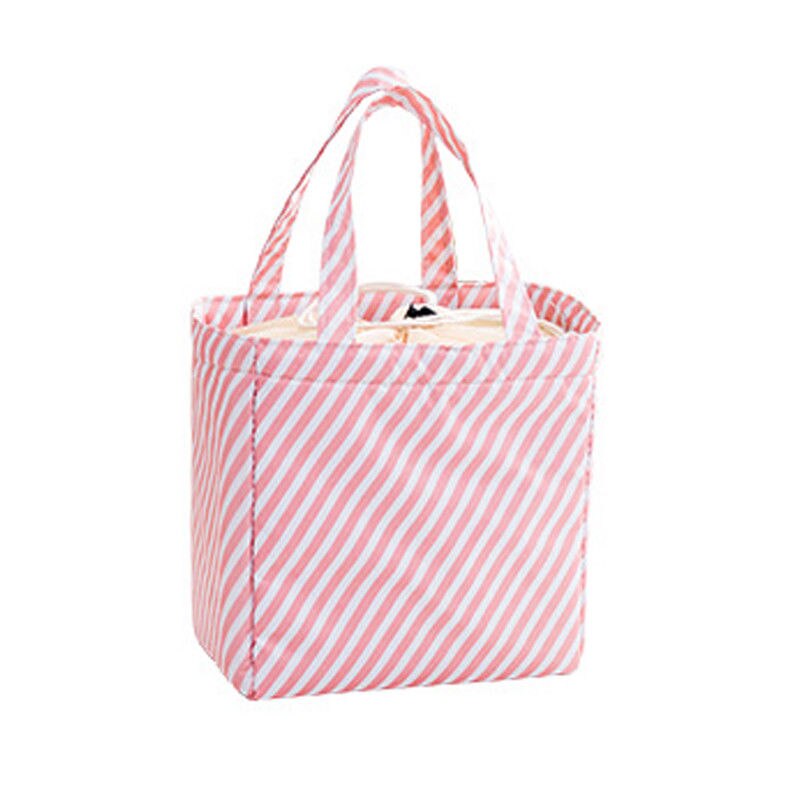 Afdrukken Canvas Grote Lunch Zakken Vrouwen Meisjes Kids Draagbare Geïsoleerde Box Picknick Thermische Voedsel Tote Koeler Opbergzakken: Stripe