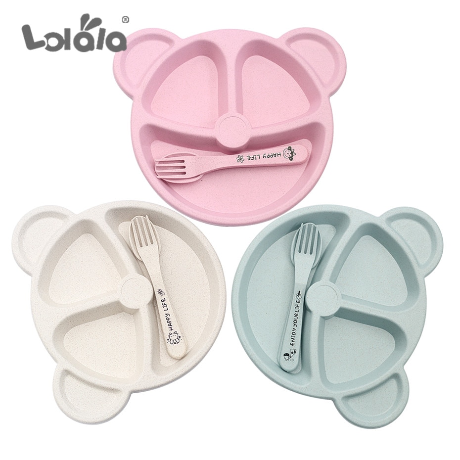 3- pièces/ensemble de nourriture pour bébé nourriture nourriture couverte cuillère cuillère fourchette bébé ours manger plat résistant à la chaleur formation d'assiette
