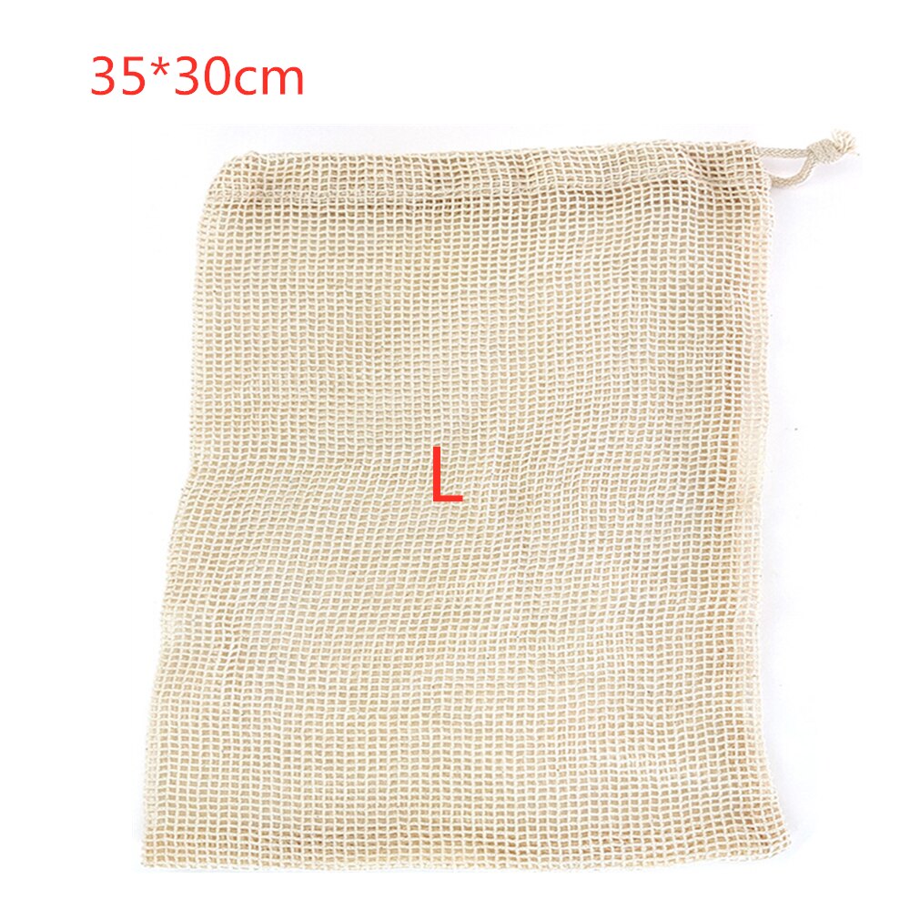 Cotton Mesh Vegetable Bags Produce Bag Reusable Cotton Mesh Vegetable Storage Bag Kitchen Fruit Vegetable with Drawstring: 30x35cm L