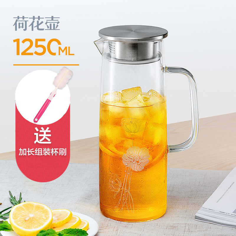 Glas Krug mit Deckel Obst Infusion Eis Tee Krug Heißer Kalten Wasser Borosilikatglas krug Wärme Beständig glas BPA freies: 1.25L Lotus Krug