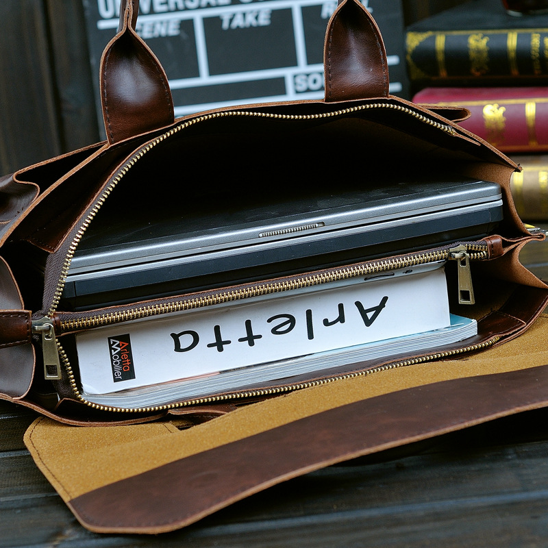 Sac à main pour homme rétro sac à main en cuir de cheval fou sac à main pour ordinateur portable sacs à bandoulière d'affaires besace d'ordinateur portable hommes sacs à bandoulière