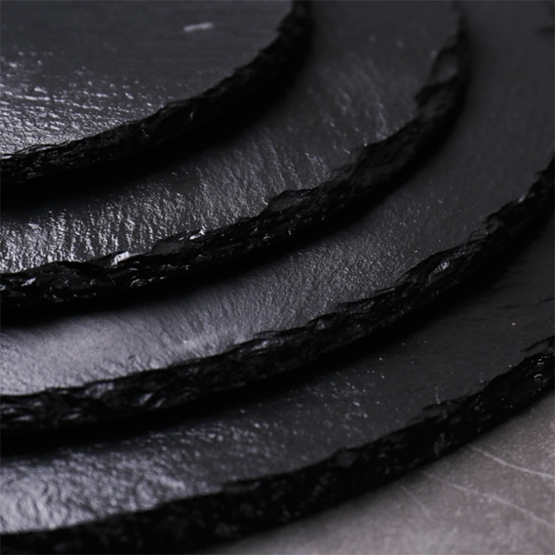 Round Natural Slate Dinner Plate Kitchen Steak Pasta Sushi Dish Restaurant Food Saucer Dessert Cake Pizza Fruit Tray Tableware