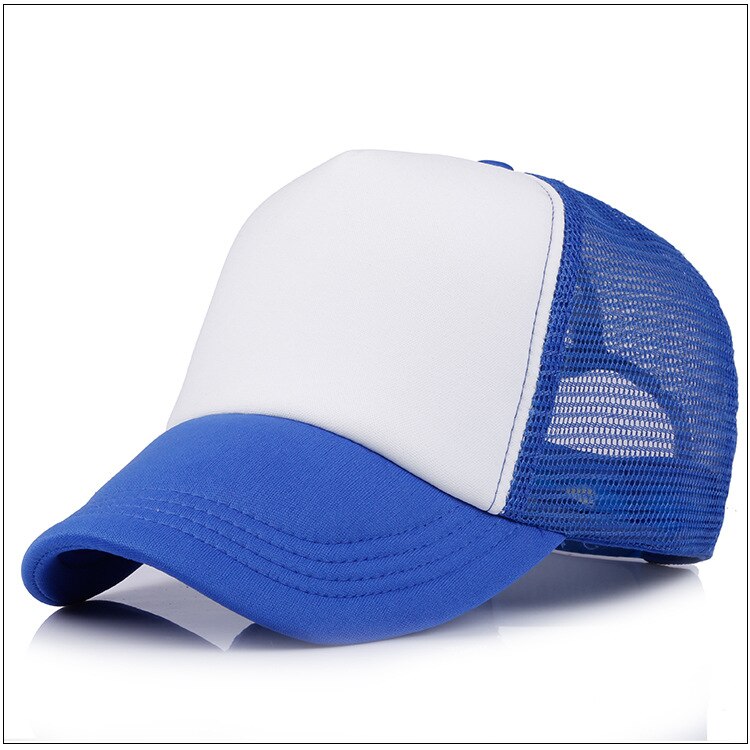 1 Pc Unisex Cap Casual Plain Mesh Baseball Cap Adjustable Snapback Hats For Women Men Hip Hop Trucker Cap Streetwear Dad Hat: Blue