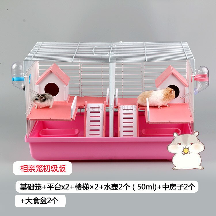 Hamster Cage Matchmaking Cage Golden Bear Foundation Cage Large-sized Isolation of Two Partition Bare Cage Second-floor Villas: Black