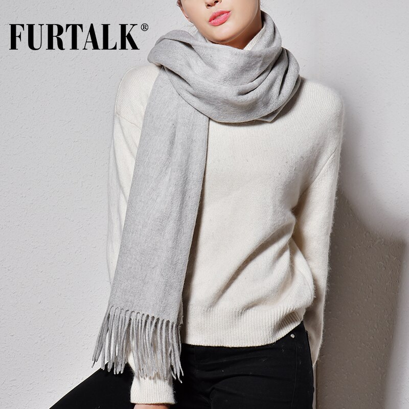 FURTALK 100% bufanda de lana de cordero para mujer Cachemira bufanda de lana Pashmina Bandana invierno otoño bufanda larga Mujer chales foulard femme
