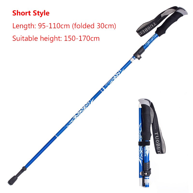 Foldable Walking Poles Anti-shock Trekking Sticks Adjustable Telescopic Baton For Hiking Climbing Accessories With Storage Bag: ShortStyle-Dark blue