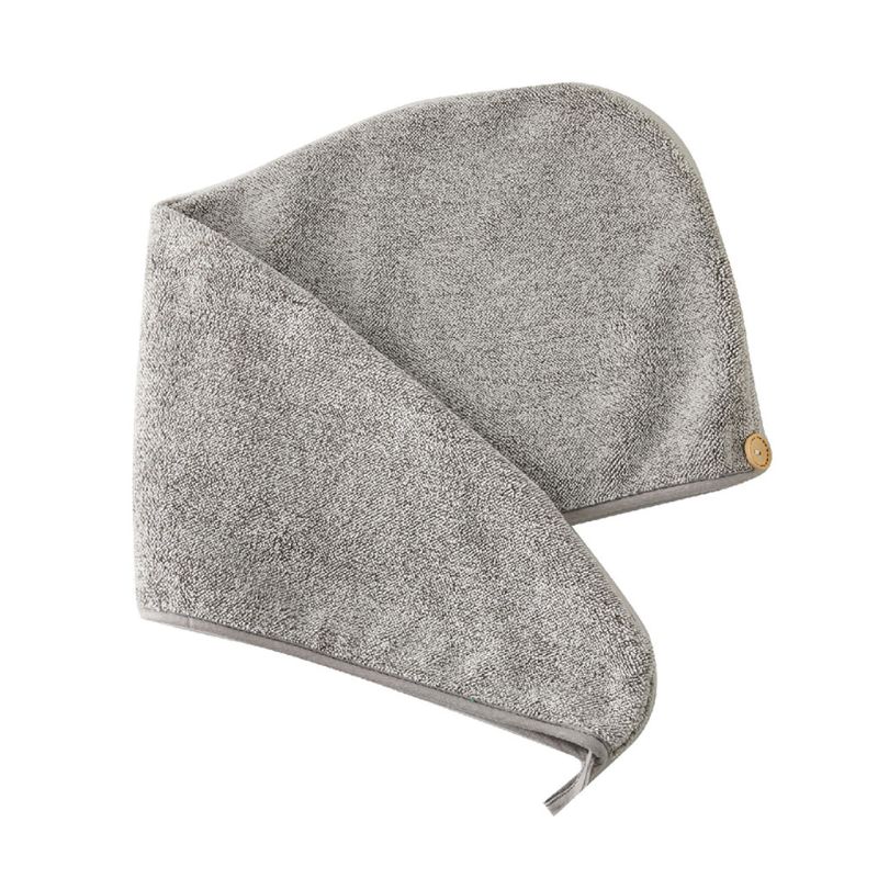Bambus mikrofiber hår håndklæde wrap grå stribet hurtigtørrende brusebad turban hætte med knapabsorberende anti-frizz bad hat: -en