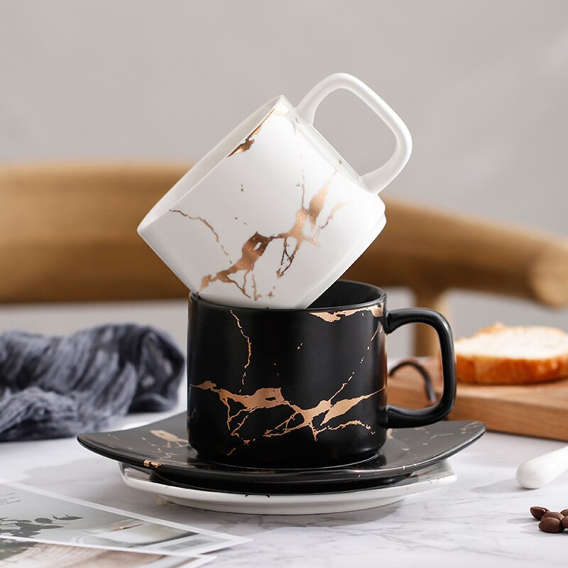 Tasses de luxe en marbre, set de tasses à café et soucoupes du matin, pour le lait, le thé, le petit déjeuner, tasse en porcelaine avec plateau, directe