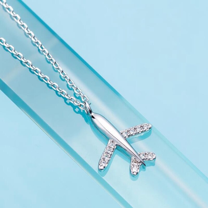 ICH Liebe Reise Flugzeug Halskette 925 Sterling Silber Inlay Zirkon Frauen Schmuck Geburtstag Weihnachten