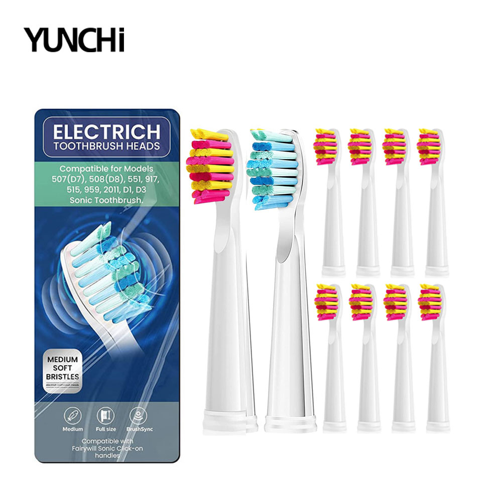 per testine per spazzolino Fairywill Sostituzione spazzolino elettrico sonico Du Pont testa FW-507/508/515/551/917/959/2011/D1/D3/D7: Bianco e nero