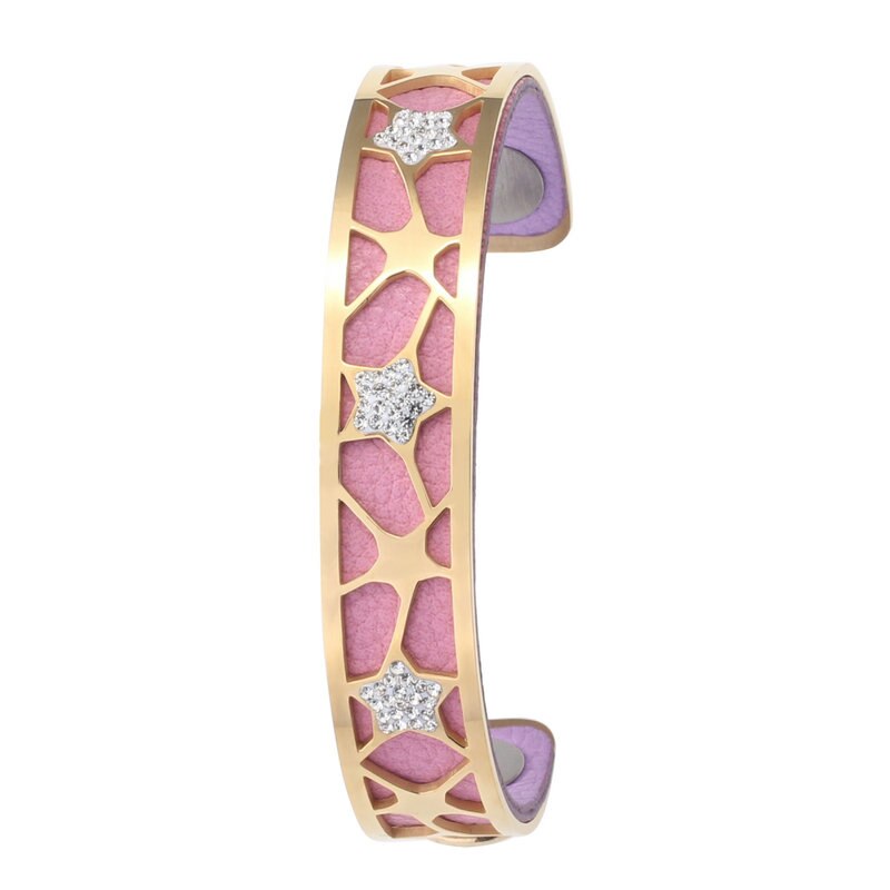 Koaem kobiety ze stali nierdzewnej ze stali nierdzewnej bransoletki bangle wymienne skóry wykwintne biżuteria złoto wypełnione Cz gwiazda bransoletka mankietowa: BC0092011