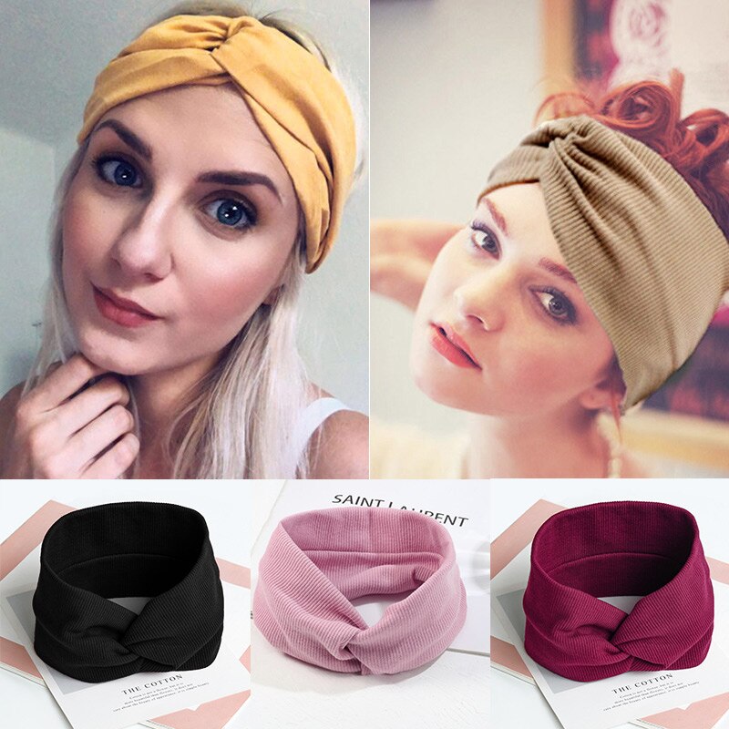 élastique noeud bandeaux sueur absorbant solide couleur bandeau pour femmes fille bébé coton croix cheveux accessoires