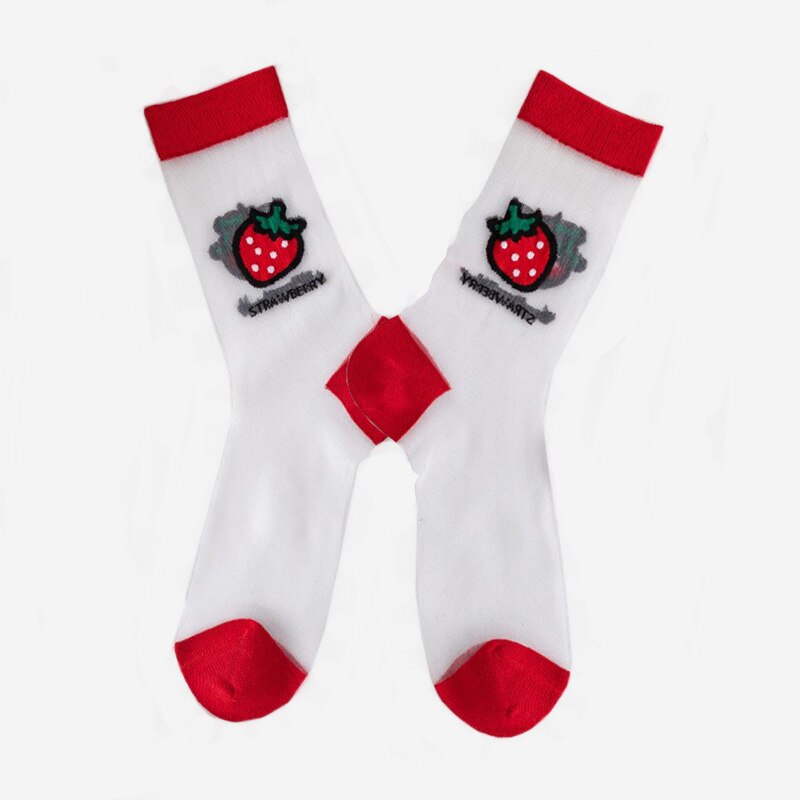 Japanese Korea Style Casual Transparent Crystal Silk Trend Women Socks Cartoon Fruit Ultrathin Glass Silk Socks Meias: Dark Grey