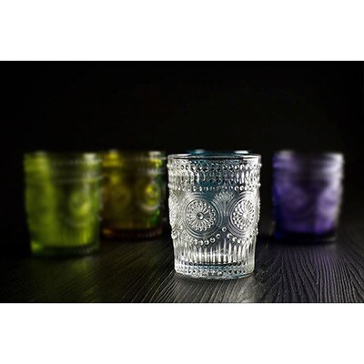 Retro gravyrglas rund liten solblomma relief juiceglas transparent zakka mjölkkopp 300ml handblåsta: D 1pc