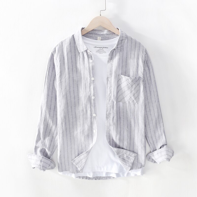Chemise Homme Décontractée à Manches Longues - Coupe Régulière, Rayures, Col Boutonné - 100% Polyester Extensible - Pour Loisirs, Bureau, Automne