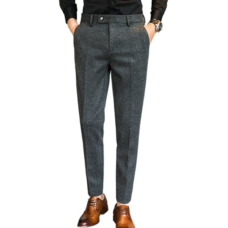 Vinter herre ullbukser grå casual slipte bukser størrelse 28-36 slim dressbukse for menn