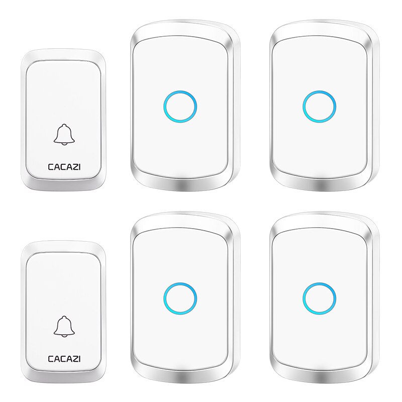 Cacazi Draadloze Deurbel 300M Remote Waterdichte 2 Knop 4 Ontvangers Intelligente Led Light Thuis Deurbel Draadloze 58 Chimes: white 2x4 / EU