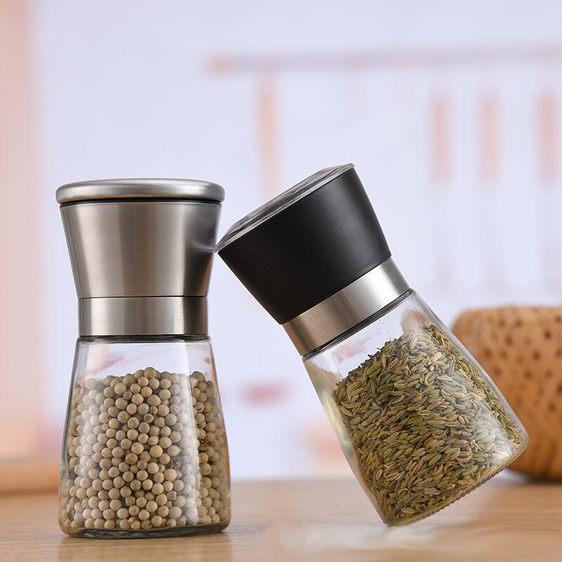 Molinillo Manual de plástico/acero inoxidable para sal y pimienta, contenedores de molino de especias, utensilios de cocina, botella de vidrio para especias