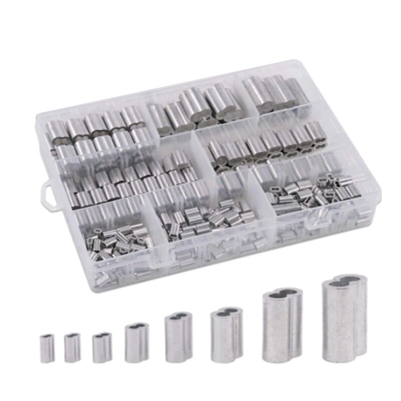 315Pcs 8 Sizes Aluminum Crimping Loop Sleeve Double Barrel Ferrule for Wire Rope 67JE