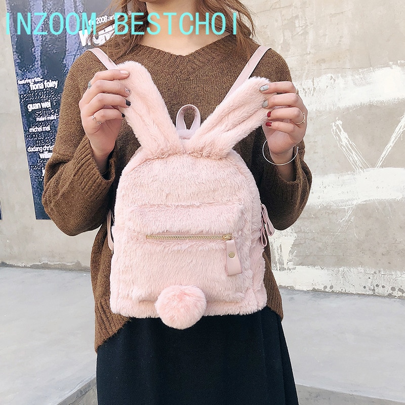 neue Plüsch Hase Ohren Rucksack Rosa Nette Harajuku Schüler Schule Tasche Weibliche draussen Reise Multi-funktion Alle-spiel Paket