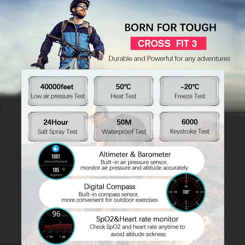 North Edge Cross Fit 3 Gps Horloges Mannen Sport Horloge 1.43 Hd Amoled Display 50M Atm Hoogtemeter Barometer Kompas Smartwatch Voor Mannen