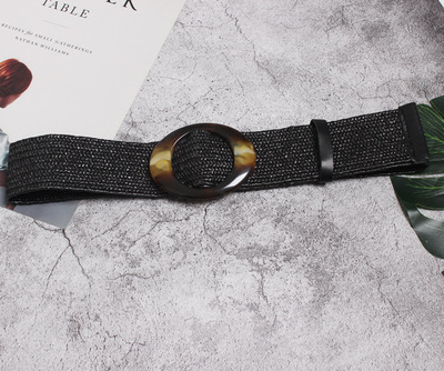Mulheres boêmio Étnica Cinto Largo Cinto Simples para o Vestido Da Senhora e Casaco com Rodada Pin Cinto Cinto de Malha de Alta Qualidade para o Partido: Black