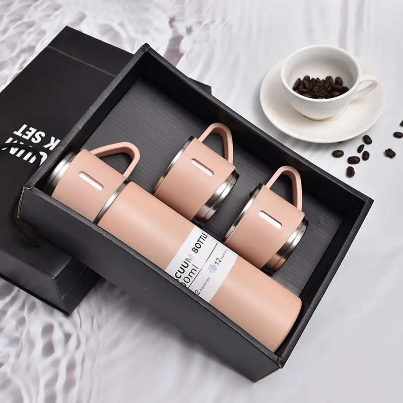 500ML 304 Stainless Steel Vacuum Insulated Bottle Set Office Business Style Coffee Mug Thermos Bottle Portable Flask Carafe: Light Grey