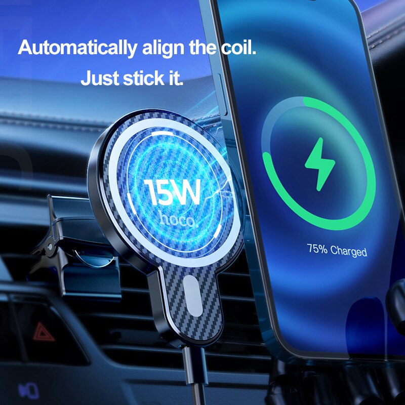 HOCO-soporte magnético para cargador de coche, dispositivo de carga rápida para iPhone 12 Pro 12 mini, 15W