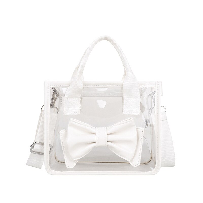 Transparante Zak Vrouwen Lente Zomer Leuke Koreaanse Meisje Handtas Pvc Boog Crossbody Bag Portemonnees Handtassen Leuke Side Bag: WHITE