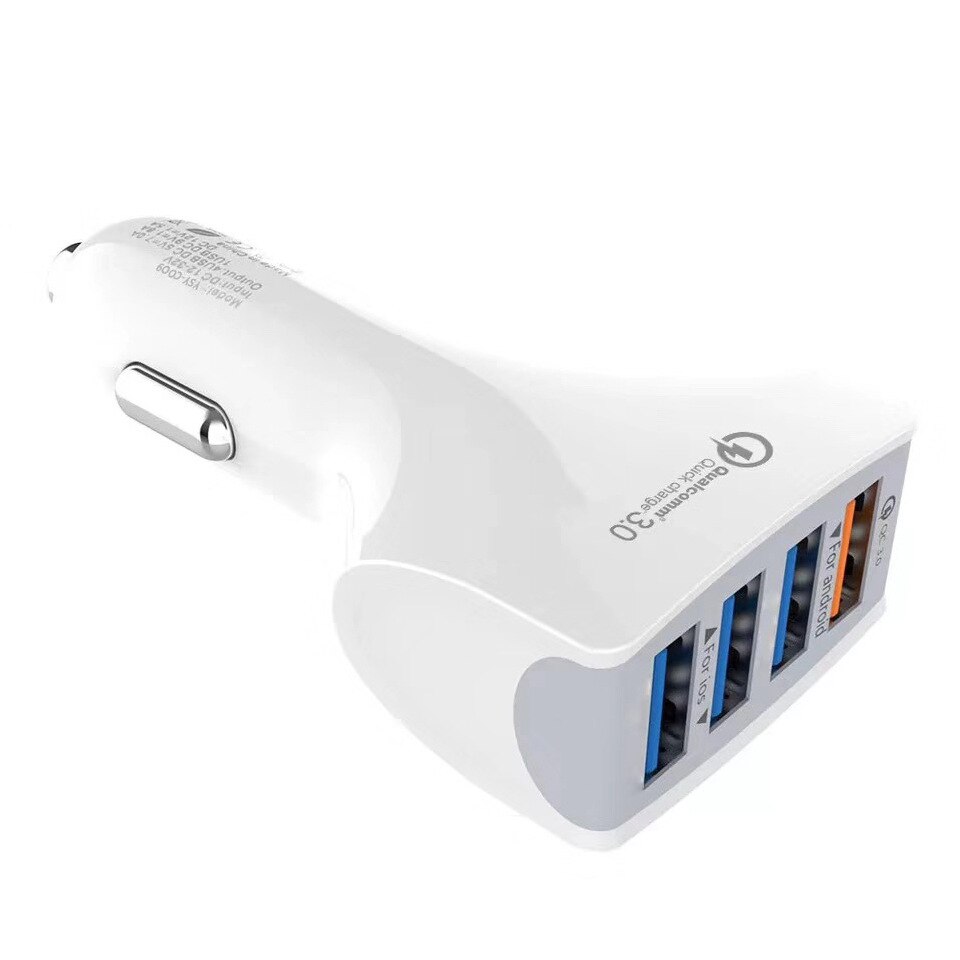 Novedad de , cargador para coche 4 USB QC 3,0, carga rápida 3,0, Cargador rápido para teléfono móvil, Cargador rápido para coche con 4 puertos USB, cargador portátil para coche: Blanco
