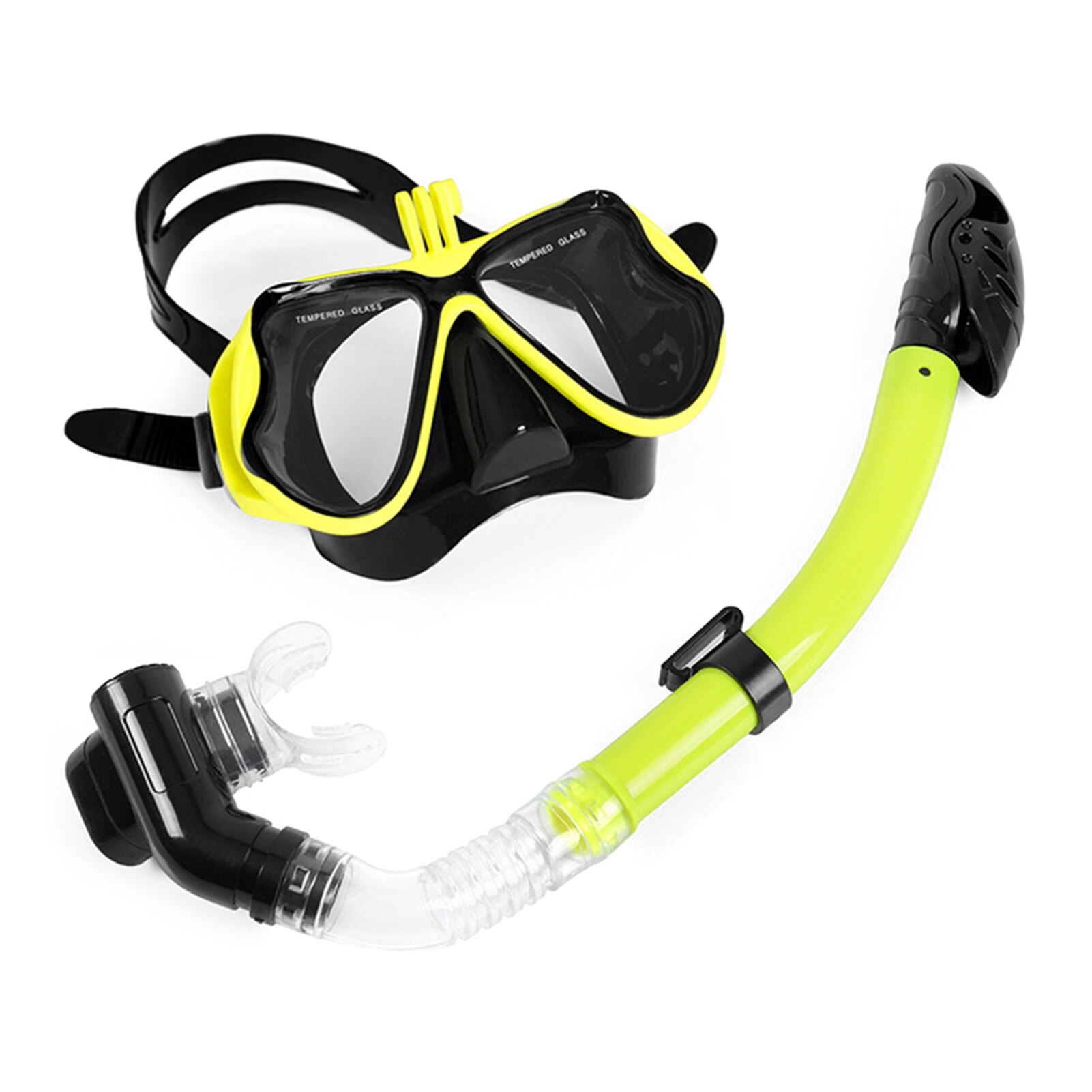Dry Snorkel Mask Set Snorkeling Gear Foldable Snorkel Goggles Anti Fog Tempered Glass Snorkel Goggles for Swimming Scuba Diving: Yellow