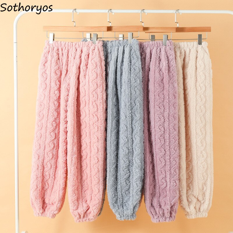 Bas de sommeil épais et solides pour femmes, ensemble confortable, ample et Chic, vêtements de maison en flanelle, doux et assorti, pour le salon et l'hiver