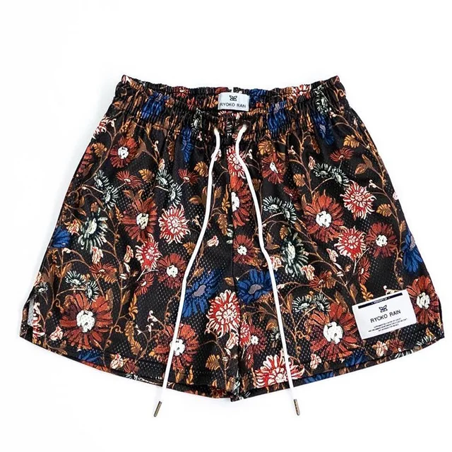 Sommarfitnessshorts i oljemålningsstil, sportiga meshshorts för herr/dam, sommarbasketträning, knäbyxor med kvartsstycke: L / Brun