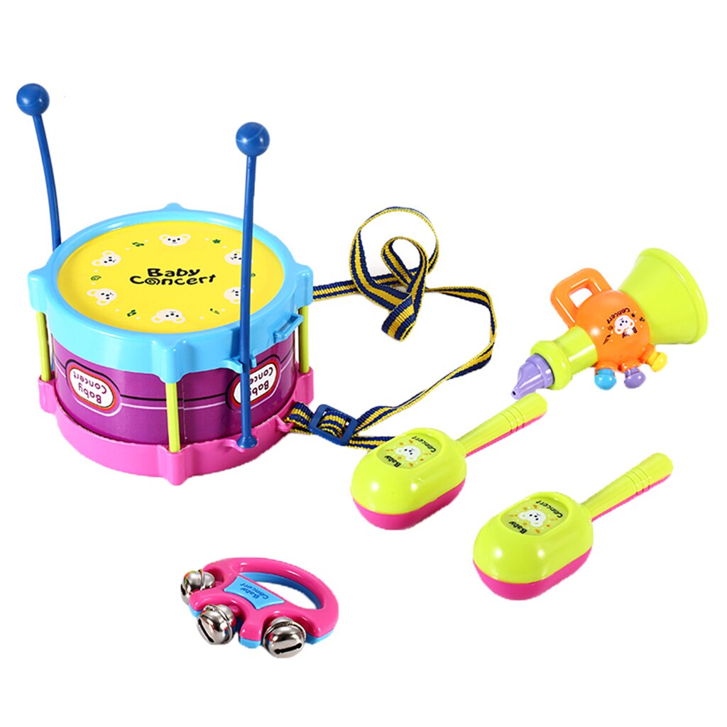 5 pièces tambour pilons Maracas hochets trompette enfants/bébé développement Instrument de musique jouet Playset
