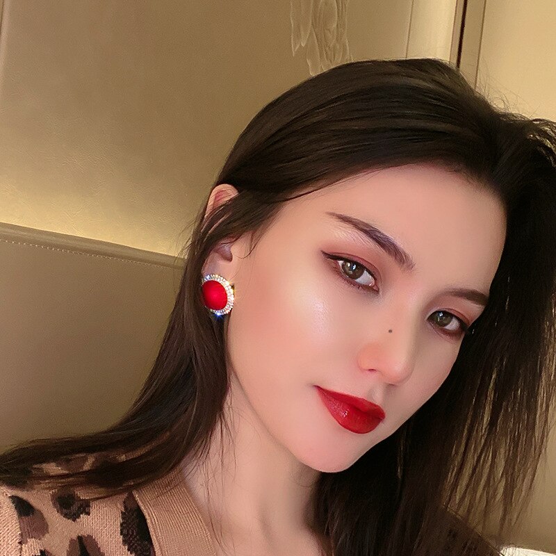 Pendientes de cristal con forma de bola para mujer y niña, aretes pequeños con forma de corazón y Bola de Color rojo geométrico, Circonia cúbica, zirconia, circonita, zirconita, , boda