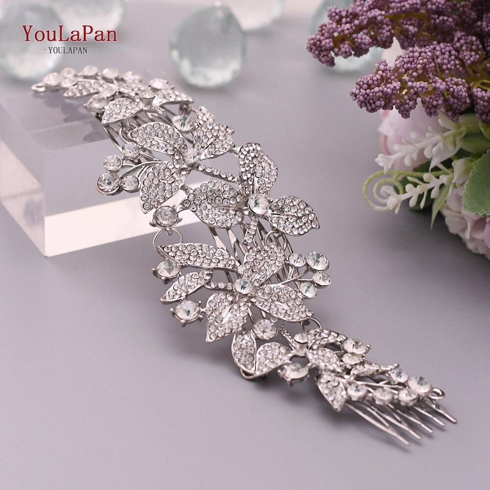 Topqueen-acessórios de cabelo hp301, estilo indiano, para noivado, fabricado em liga de flores, coroa e tiaras, prata, para casamento