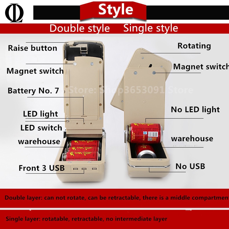 For Nissan Note e-Power armrest box central Store content box accessories With USB interface